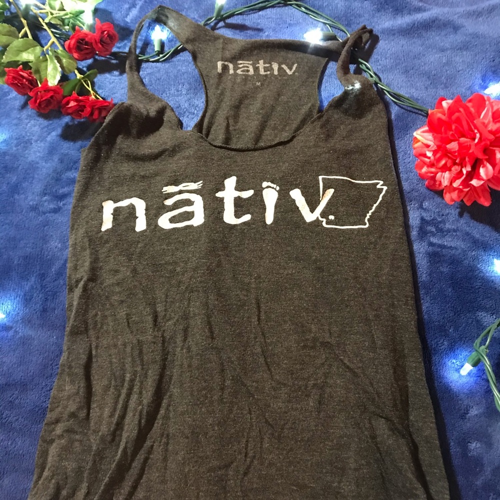 Dark grey tank top, low cut